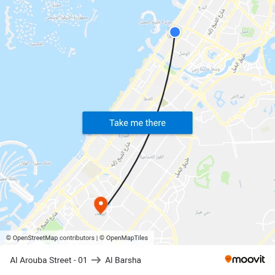 Al Arouba Street - 01 to Al Barsha map