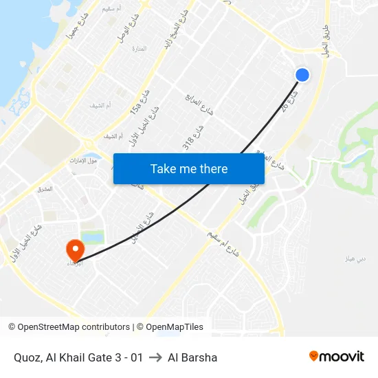 Quoz, Al Khail Gate 3 - 01 to Al Barsha map