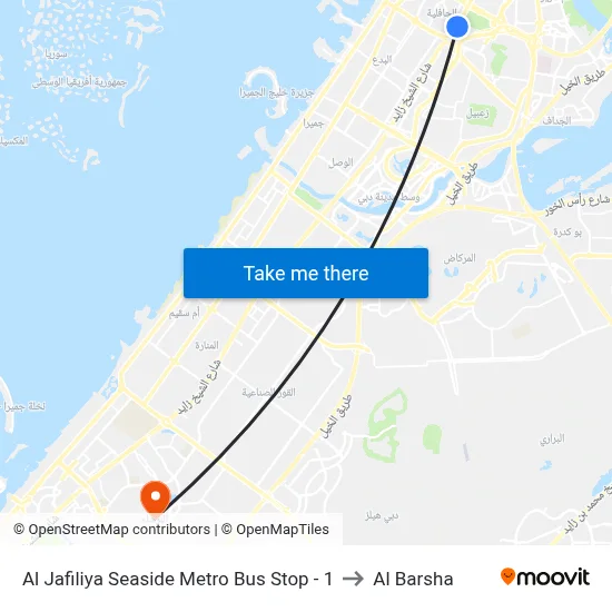 Al Jafiliya Seaside Metro Bus Stop - 1 to Al Barsha map
