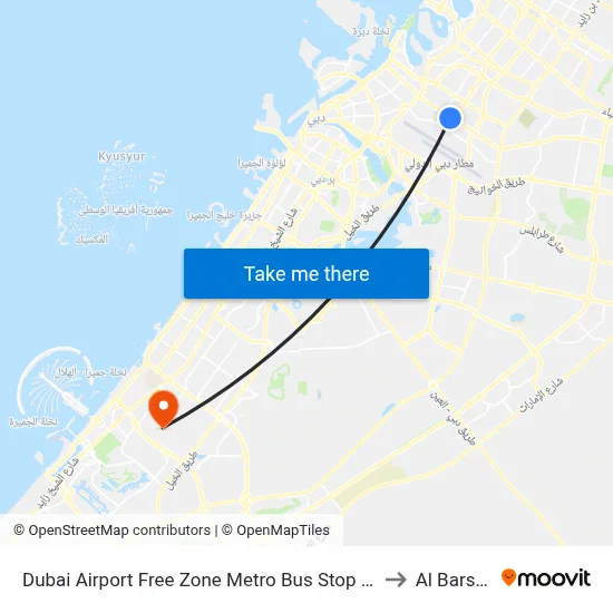 Dubai Airport Free Zone Metro Bus Stop - 01 to Al Barsha map