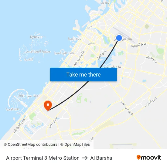Airport Terminal 3 Metro Station to Al Barsha map