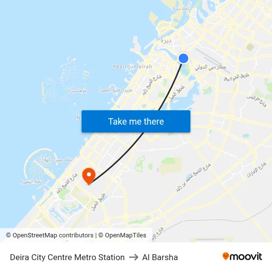 Deira City Centre Metro Station to Al Barsha map