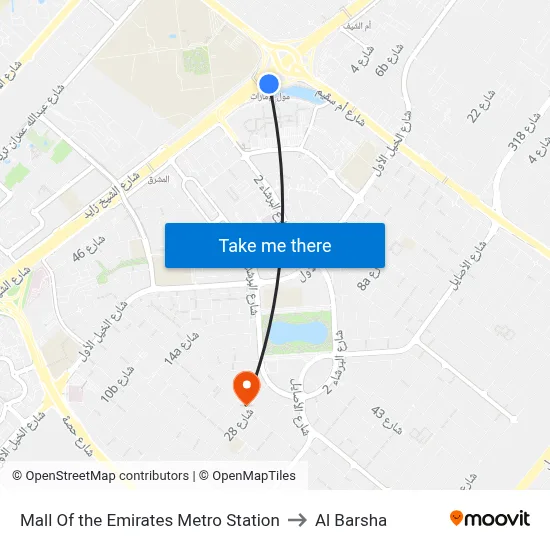 Mall Of the Emirates Metro Station to Al Barsha map