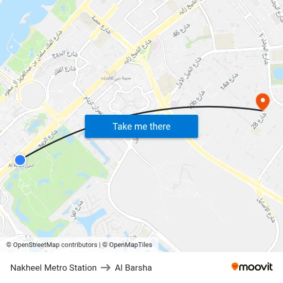 Nakheel Metro Station to Al Barsha map