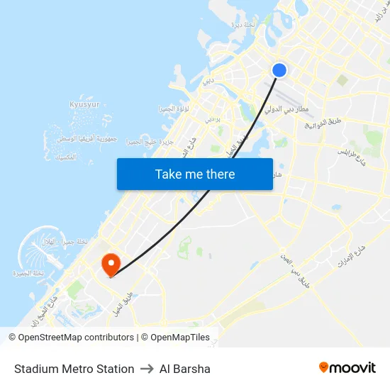 Stadium Metro Station to Al Barsha map
