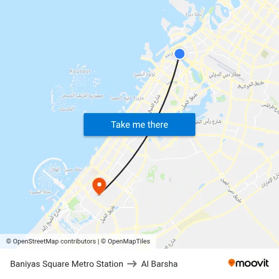 Baniyas Square Metro Station to Al Barsha map