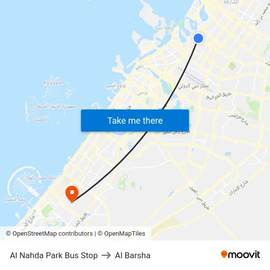 Al Nahda Park Bus Stop to Al Barsha map