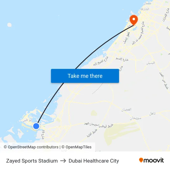 Zayed Sports Stadium to Dubai Healthcare City map
