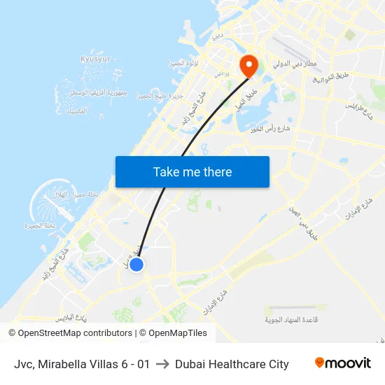 Jvc, Mirabella Villas 6 - 01 to Dubai Healthcare City map