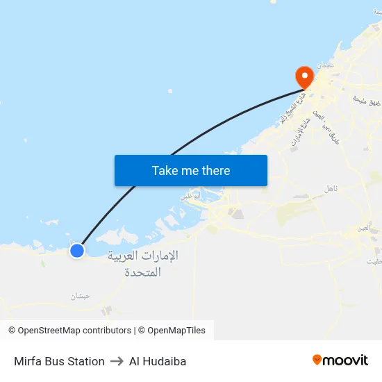 Mirfa Bus Station to Al Hudaiba map