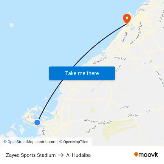 Zayed Sports Stadium to Al Hudaiba map