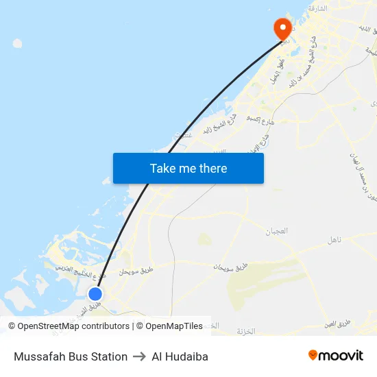 Mussafah Bus Station to Al Hudaiba map