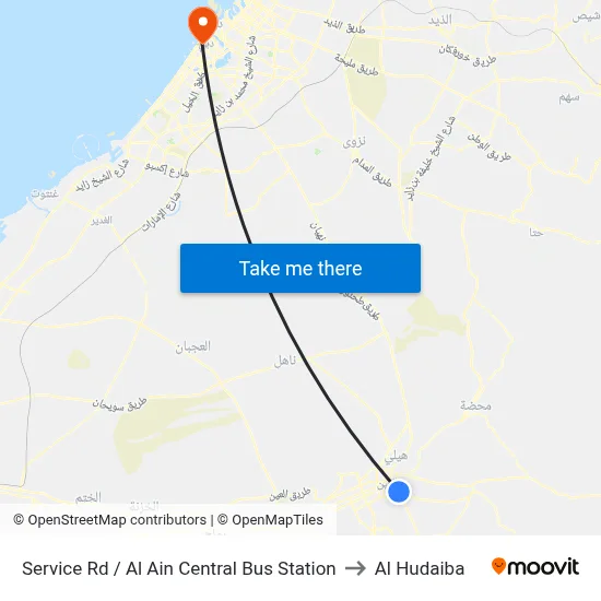 Service Road / Al Ain Central Bus Station to Al Hudaiba map