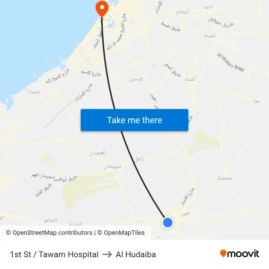 1st Street / Tawam Hospital to Al Hudaiba map