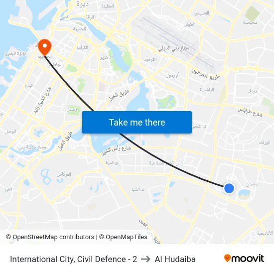 International City, Civil Defence - 2 to Al Hudaiba map