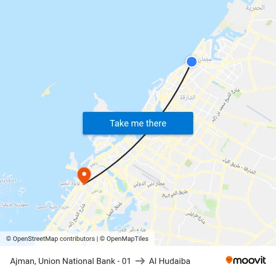 Ajman, Union National Bank - 01 to Al Hudaiba map
