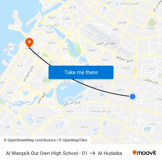 Al Warqa'A Our Own High School - 01 to Al Hudaiba map