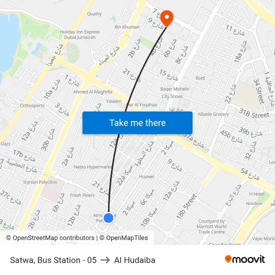 Satwa, Bus Station - 05 to Al Hudaiba map