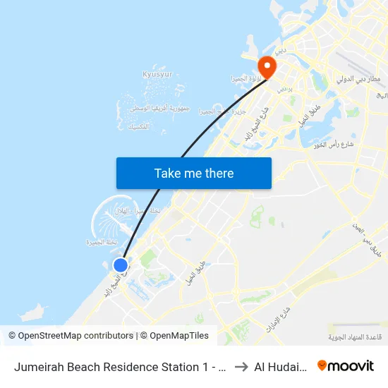 Jumeirah Beach Residence Station 1 - 01 to Al Hudaiba map