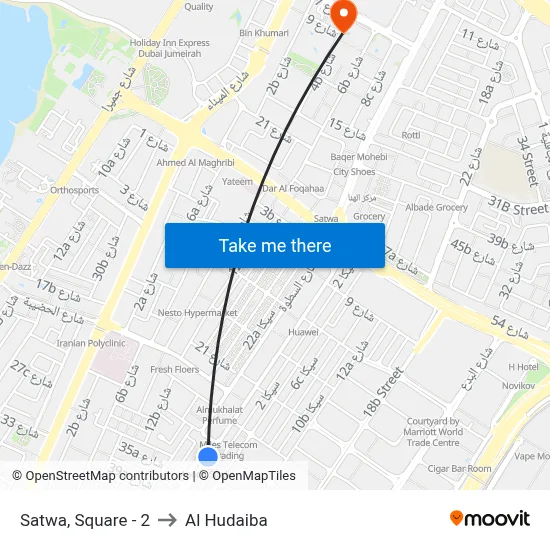 Satwa, Square - 2 to Al Hudaiba map