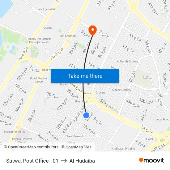Satwa, Post Office - 01 to Al Hudaiba map