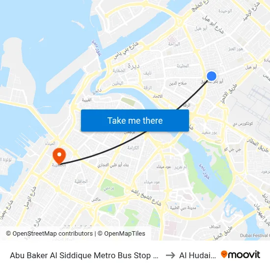 Abu Baker Al Siddique Metro Bus Stop 1 - 01 to Al Hudaiba map