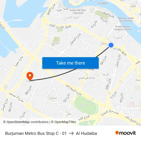 Burjuman Metro Bus Stop C - 01 to Al Hudaiba map
