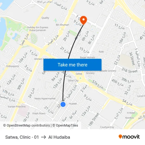 Satwa, Clinic - 01 to Al Hudaiba map