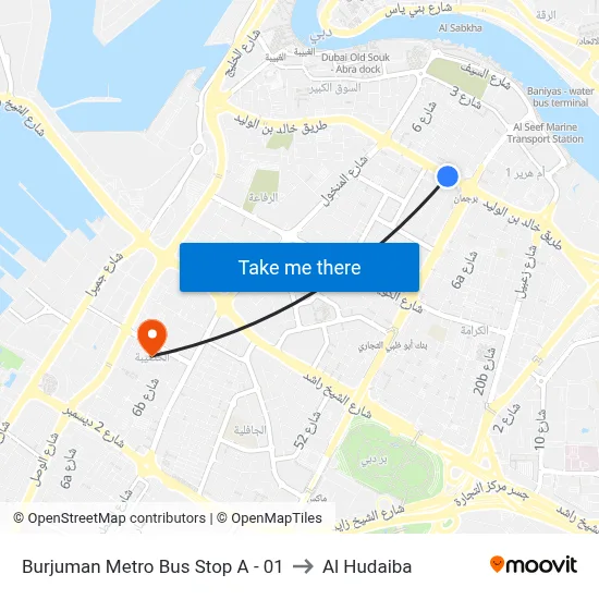 Burjuman Metro Bus Stop A - 01 to Al Hudaiba map