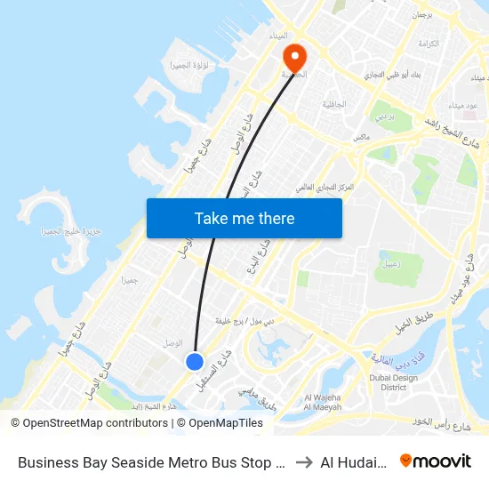 Business Bay Seaside Metro Bus Stop - 1 to Al Hudaiba map