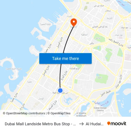 Dubai Mall Landside Metro Bus Stop - 01 to Al Hudaiba map