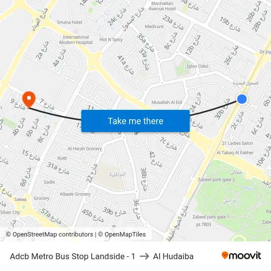 Adcb Metro Bus Stop Landside - 1 to Al Hudaiba map