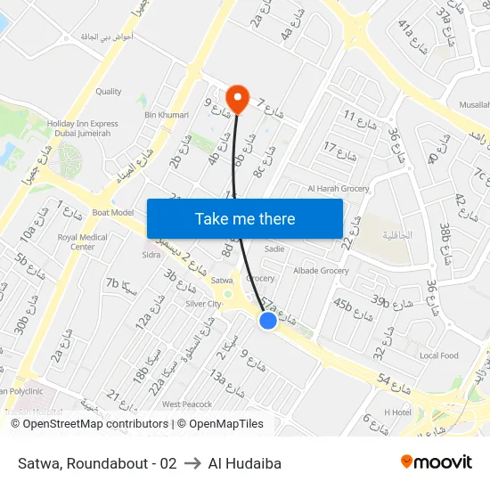 Satwa, Roundabout - 02 to Al Hudaiba map