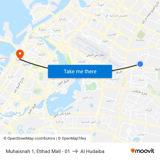 Muhaisnah 1, Etihad Mall - 01 to Al Hudaiba map