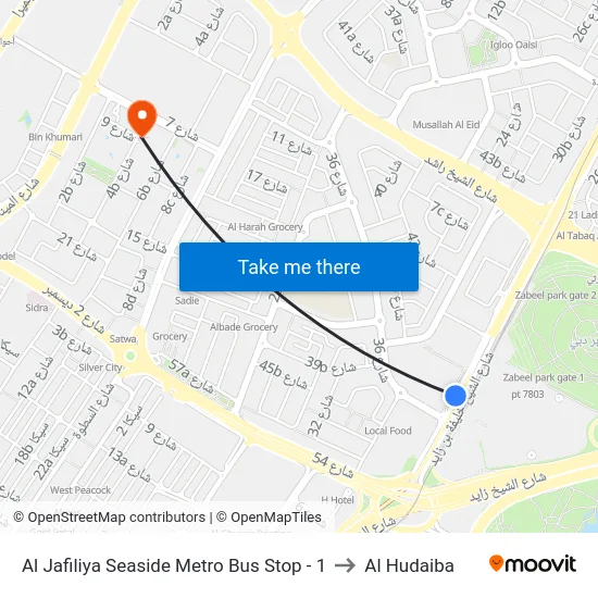 Al Jafiliya Seaside Metro Bus Stop - 1 to Al Hudaiba map