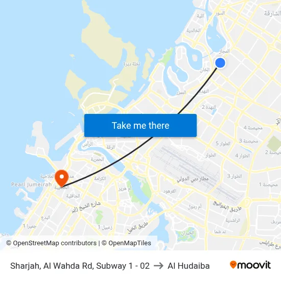 Sharjah, Al Wahda Road, Subway 1 - 02 to Al Hudaiba map