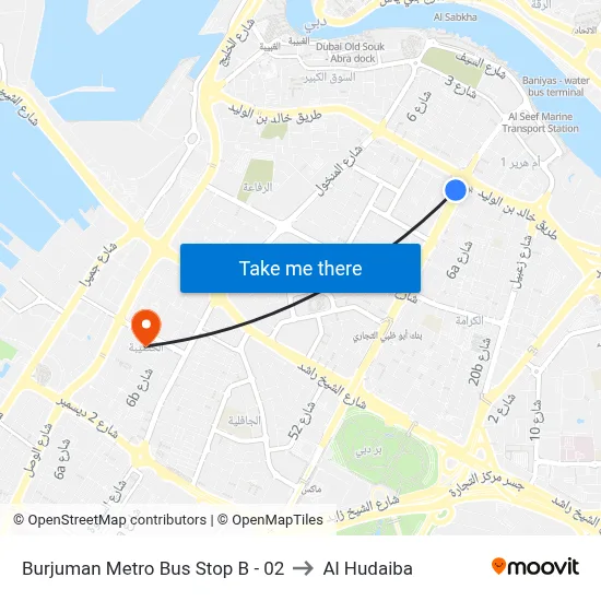 Burjuman Metro Bus Stop B - 02 to Al Hudaiba map