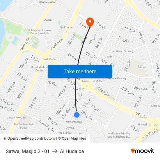 Satwa, Masjid 2 - 01 to Al Hudaiba map