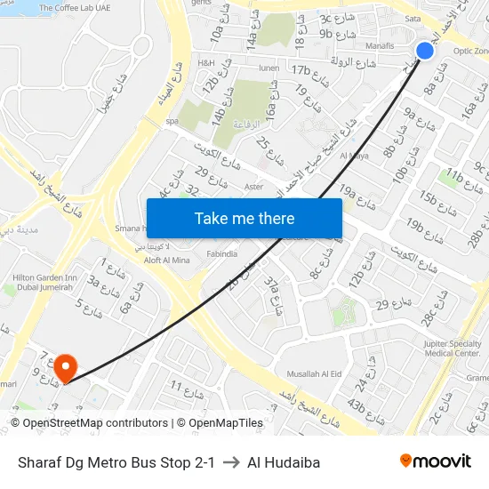 Sharaf DG Metro Bus Stop 2-1 to Al Hudaiba map