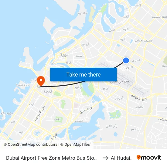 Dubai Airport Free Zone Metro Bus Stop - 01 to Al Hudaiba map