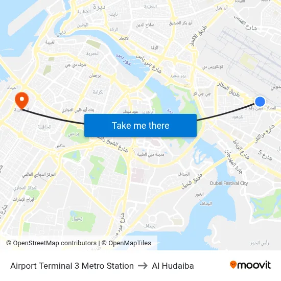 Airport Terminal 3 Metro Station to Al Hudaiba map