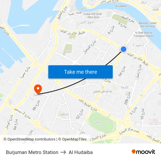 Burjuman Metro Station to Al Hudaiba map
