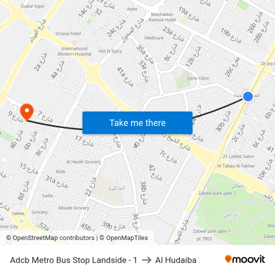 ADCB Metro Bus Stop Landside - 1 to Al Hudaiba map