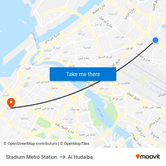Stadium Metro Station to Al Hudaiba map