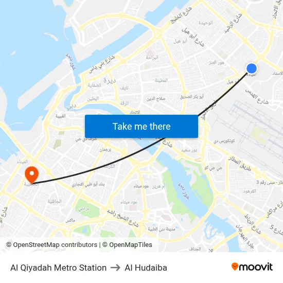 Al Qiyadah Metro Station to Al Hudaiba map