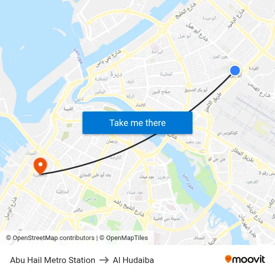 Abu Hail Metro Station to Al Hudaiba map