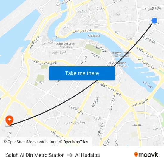 Salah Al Din Metro Station to Al Hudaiba map