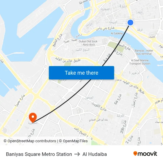 Baniyas Square Metro Station to Al Hudaiba map