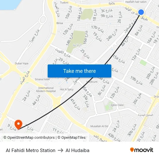 Al Fahidi Metro Station to Al Hudaiba map