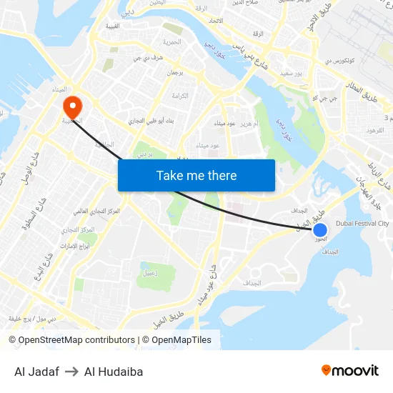 Al Jadaf to Al Hudaiba map